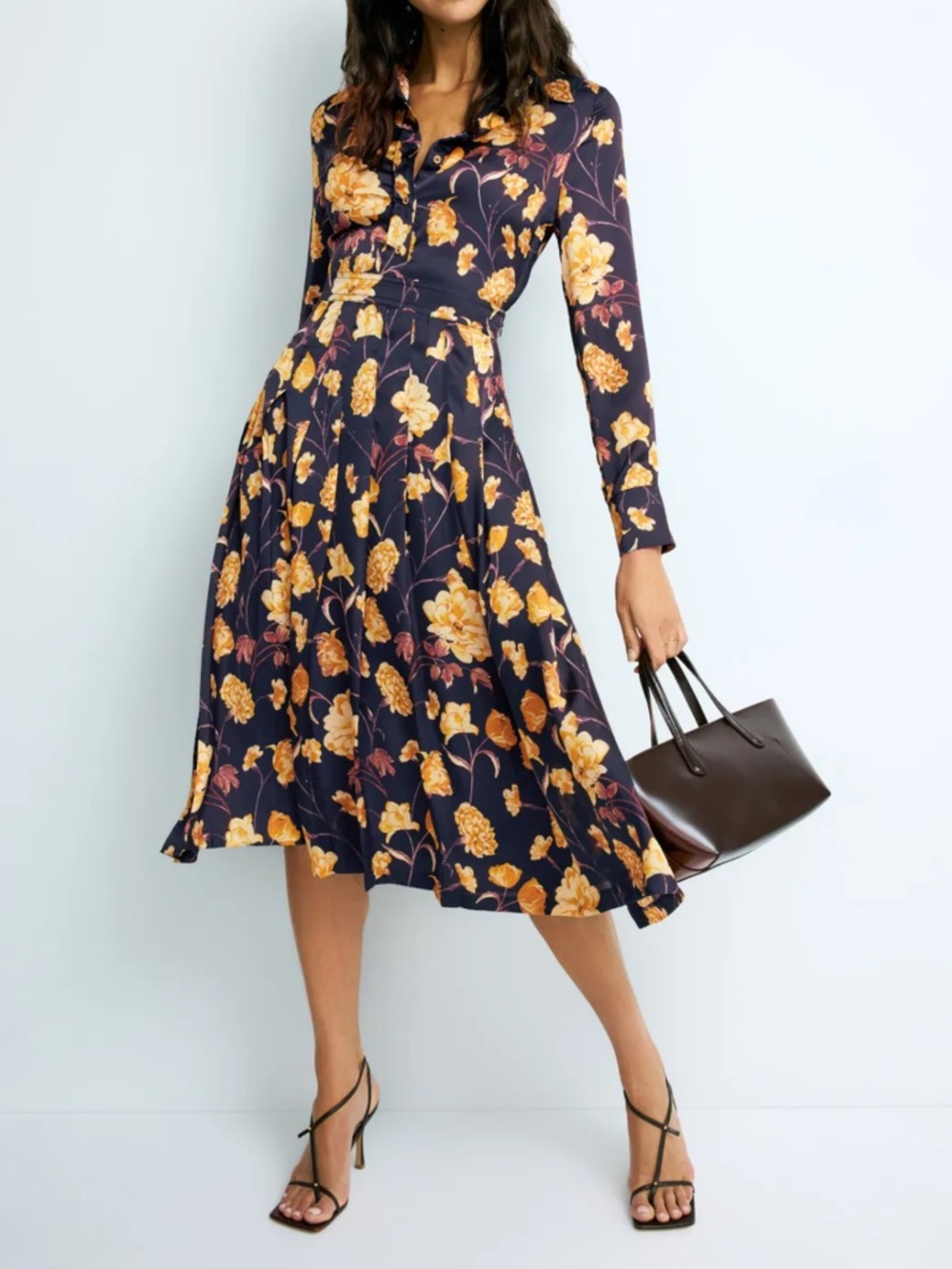 Ted Baker Floral Long Sleeve Silky Midi Shirt Dress Floral Blue Women’s Size 8